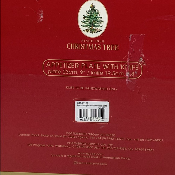 NIB Spode Christmas Tree Appetizer Plate and Knife - Picture 8 of 9
